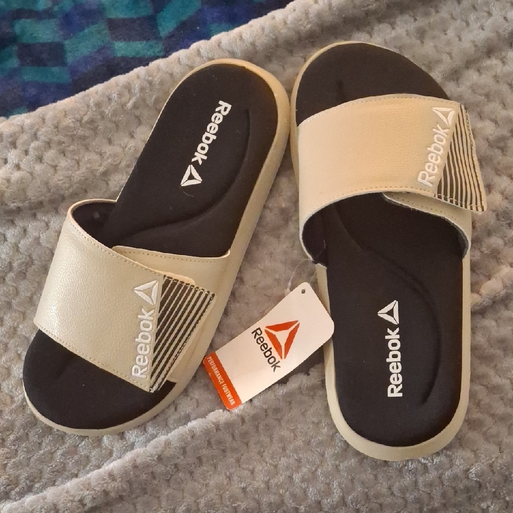 Reebok men's Slides - Beige and Black